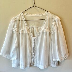 White Ruffled Bell Sleeve Blouse with Bib Collar